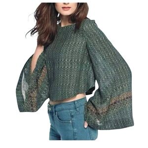 Free People Sheer Bell Sleeve Stars Aligned Top Womens XS Jade Green Boho